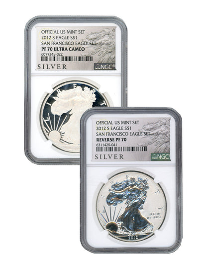 2012-S US Mint American Silver Eagle 2pc Set Reverse NGC PF70 and PF70