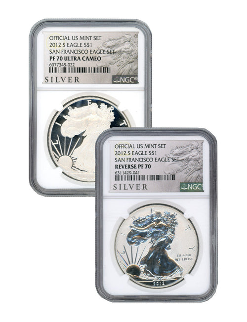 2012-S US Mint American Silver Eagle 2pc Set Reverse NGC PF70 and PF70