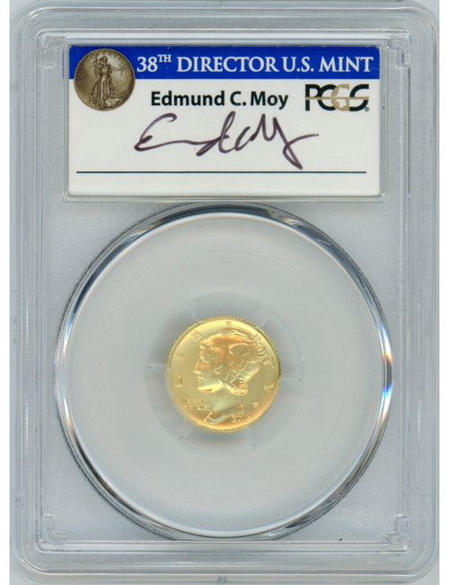 2016-W 10C Mercury Dime Gold 100th Anniversary PCGS SP70 Ed Moy Signed