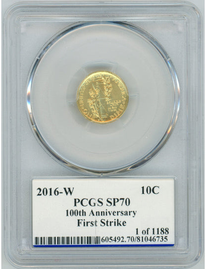 2016-W 10C Mercury Dime Gold 100th Anniversary PCGS SP70 Ed Moy Signed