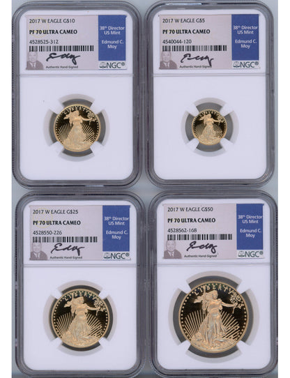 2017-W Gold Eagle Proof 4-Coin Set NGC PF70 Edmund Moy Signed