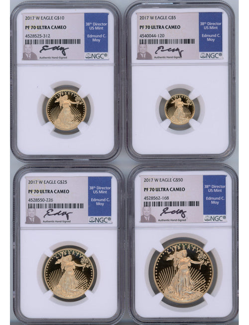 2017-W Gold Eagle Proof 4-Coin Set NGC PF70 Edmund Moy Signed