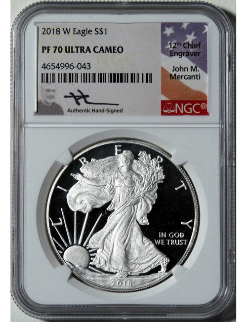 2018-W American Silver Eagle NGC PF70 UCAM Mercanti Signed