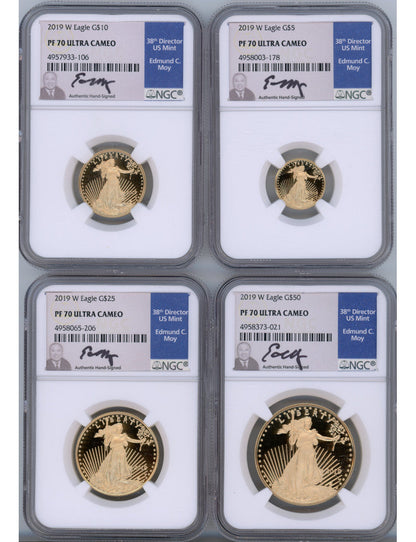 2019-W Gold Eagle Proof 4-Coin Year Set NGC PF70 Ed Moy Signed