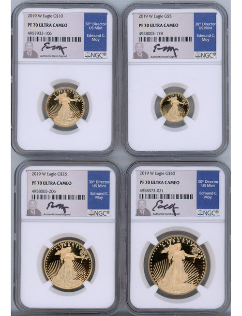 2019-W Gold Eagle Proof 4-Coin Year Set NGC PF70 Ed Moy Signed