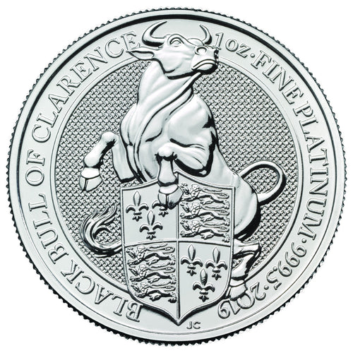 2019 1 oz British Platinum Queens Beast Black Bull Coin