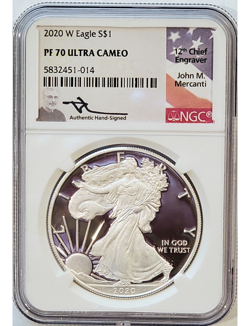 2020-W American Silver Eagle NGC PF70 Ultra Cameo Mercanti Signed