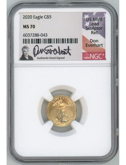 2020 $5 Tenth Ounce Gold Eagle NGC MS70 Don Everhart Signed
