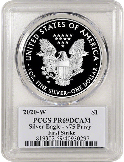 2020-W $1 American Silver Eagle v75 Privy WWII PCGS FS PR69DCAM