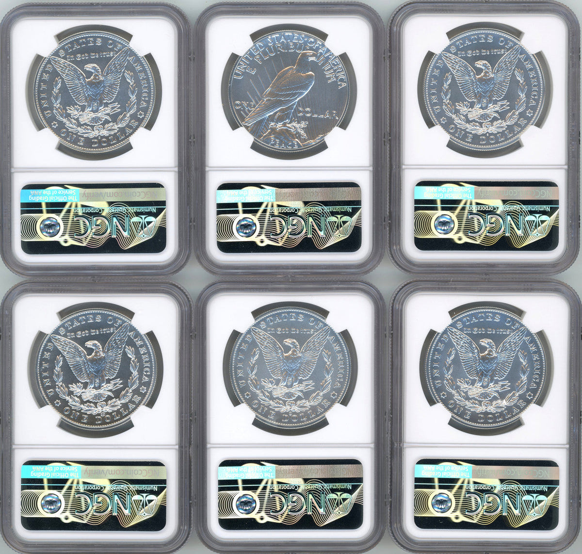 2021 Morgan Peace Dollar 6-pc Complete Set FDOI NGC MS70 Anna Cabral