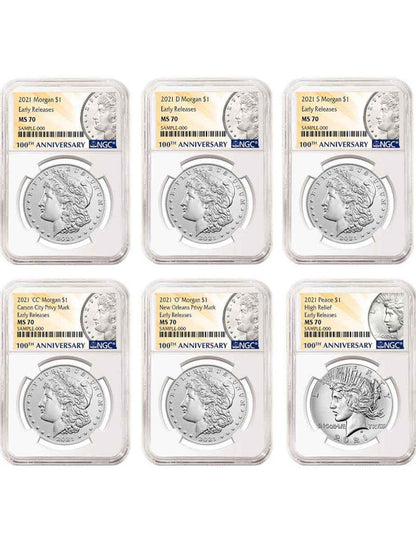 2021 Morgan Peace Dollar Early Releases NGC MS70 6-pc Complete Set 100th Anniversary