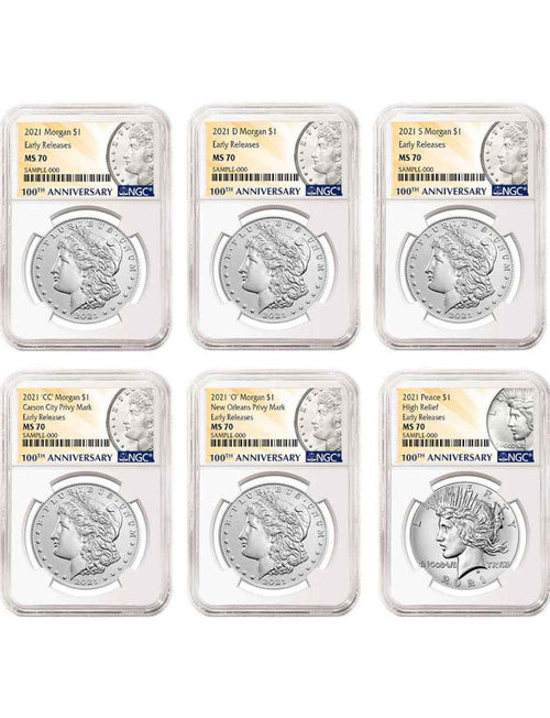 2021 Morgan Peace Dollar Early Releases NGC MS70 6-pc Complete Set 100th Anniversary