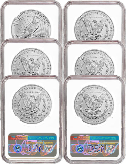 2021 Morgan Peace Dollar NGC MS70 6-pc Complete Set 100th Anniversary