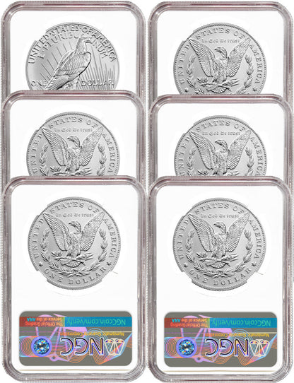 2021 Morgan Peace Dollar First Day of Issue NGC MS70 6-pc Complete Set 100th Anniversary