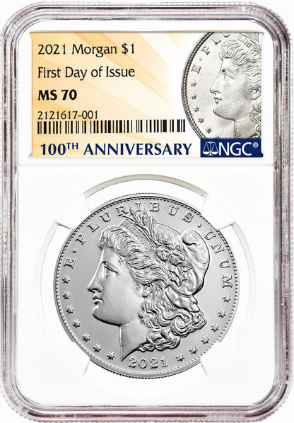 2021 Morgan Peace Dollar First Day of Issue NGC MS70 6-pc Complete Set 100th Anniversary
