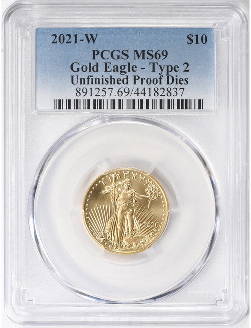 2021-W $10 Gold Eagle Type 2 Unfinished Error Proof Dies PCGS MS69 Error Coin