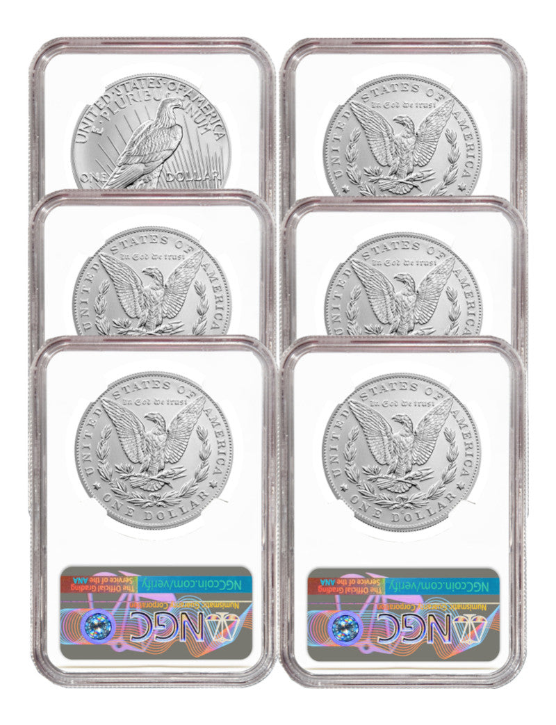 2021 Morgan Peace Dollar First Day of Issue NGC MS70 6-pc Complete Set 100th Anniversary Castle Signed