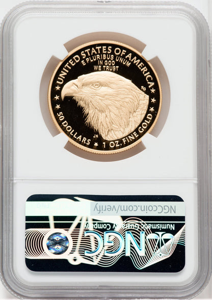 2022 W $50 American Gold Eagle First Day of Issue NGC PF70UCAM Ron Harrigal Signed