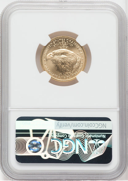 2021-W $10 Mint Error 1/4 oz Gold Eagle Type 2 With W NGC MS69 Ron Harrigal Signed