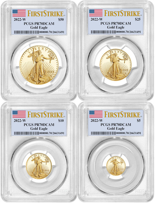 2022 Gold Eagle 4-Coin Set First Strike PCGS PR70 Deep Cameo
