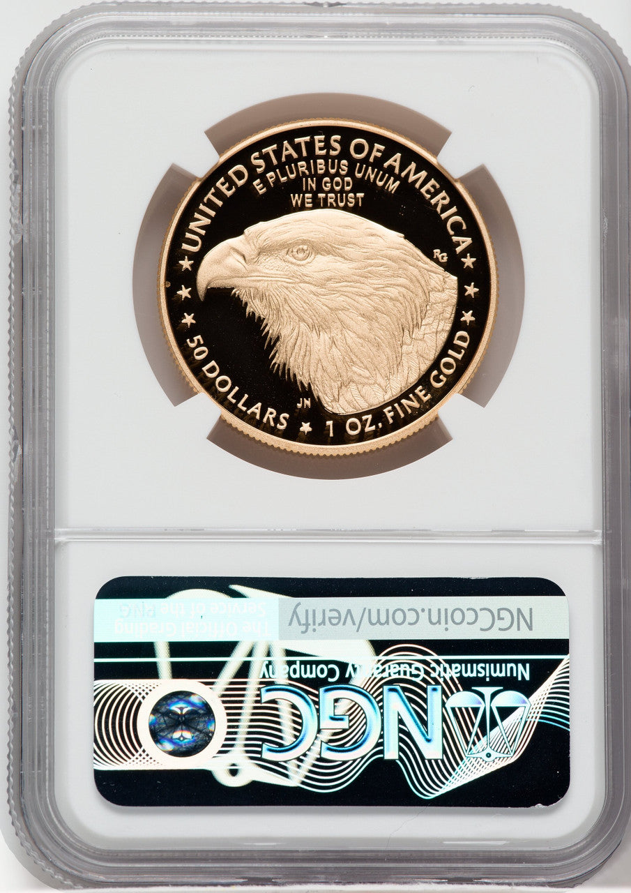 2022 W $50 American Gold Eagle Advanced Release NGC PF70UCAM Ron Harrigal Signed