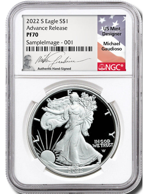 2022-S Proof Silver Eagle Advanced Release NGC PF70 Gaudioso Signed