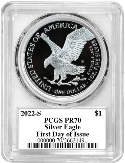 2022-S Proof Silver Eagle FDOI PCGS PR70 Damstra Signed