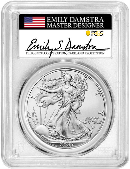 2022 Silver Eagle First Strike PCGS MS70  Damstra Signed