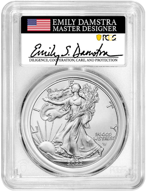 2022 Silver Eagle First Strike PCGS MS70  Damstra Signed