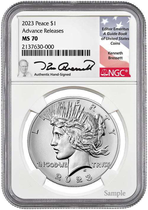 2023 Peace Silver Dollar Advanced Releases NGC MS70 Bressett Signed