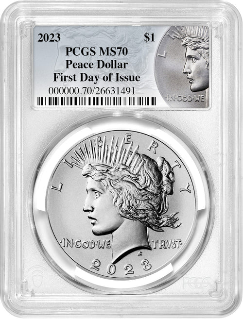 2023 Peace Silver Dollar Coin Label FDI PCGS MS70