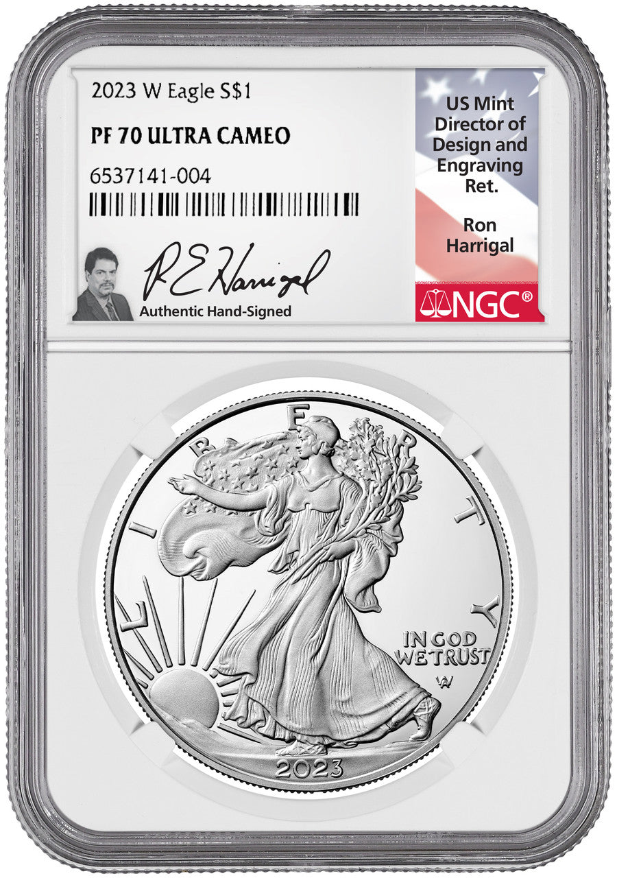 2023-W Proof Silver NGC PF70 UCAM Ron Harrigal Signed