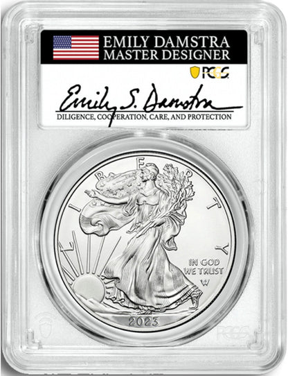 2023 Silver Eagle First Day of Issue PCGS MS70 Emily Damstra Designer Signed