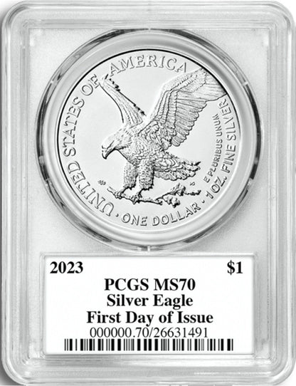 2023 Silver Eagle First Day of Issue PCGS MS70 Emily Damstra Designer Signed