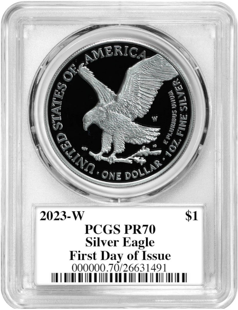 2023-W Silver Eagle First Day of Issue PR70 PCGS Damstra Signed