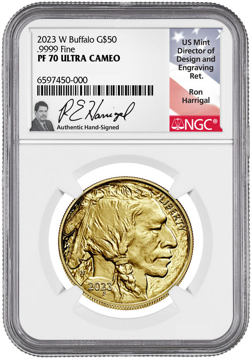 2023-W $50 One Ounce Gold Buffalo NGC PF70 Ultra Cameo Harrigal Signed