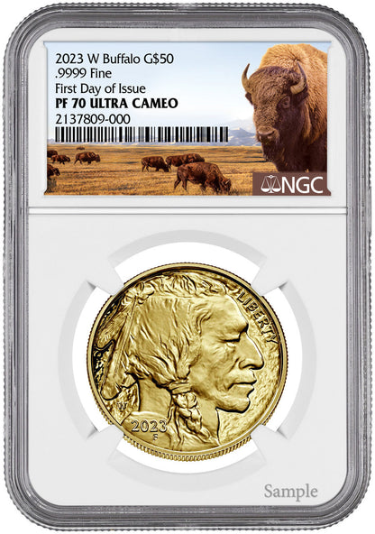 2023-W $50 One Ounce Gold Buffalo First Day of Issue NGC PF70 UCAM