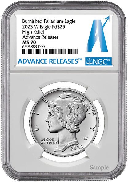 2023-W Palladium Burnished Eagle High Relief Advanced Releases NGC MS70