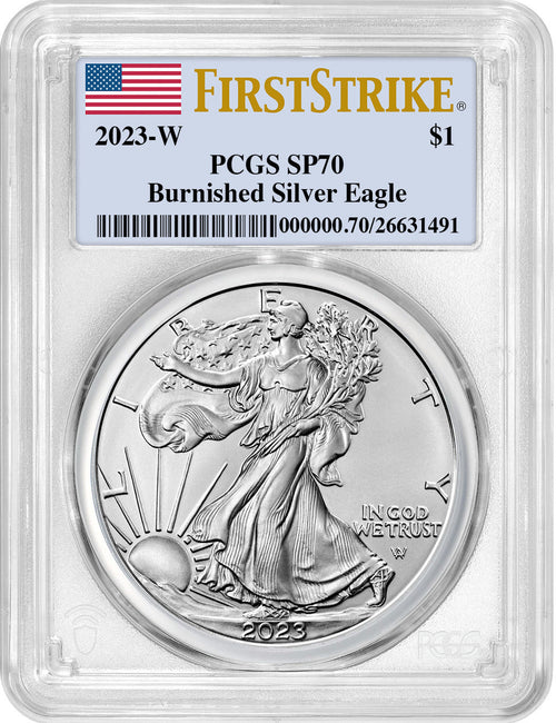 2023-W Burnished Silver Eagle First Strike Flag PCGS MS70