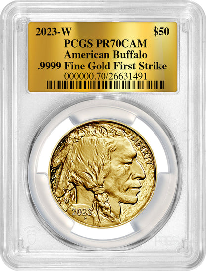 2023-W $50 One Ounce Gold Buffalo First Strike Gold Foil Label PCGS PR70 Deep Cameo