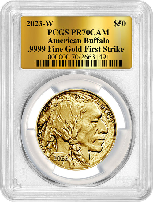 2023-W $50 One Ounce Gold Buffalo First Strike Gold Foil Label PCGS PR70 Deep Cameo