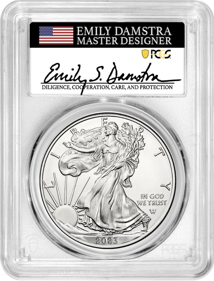 2023-W Burnished Silver Eagle Advanced Release PCGS MS70 Damstra Signed