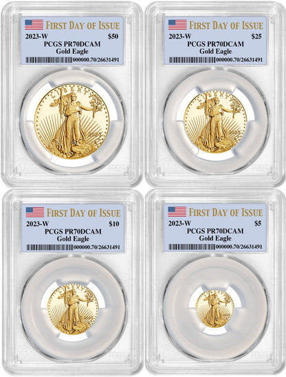 2023-W Gold Eagle 4-Coin Set First Day of Issue PCGS PR70