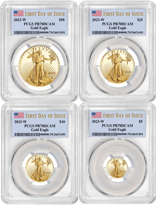 2023-W Gold Eagle 4-Coin Set First Day of Issue PCGS PR70