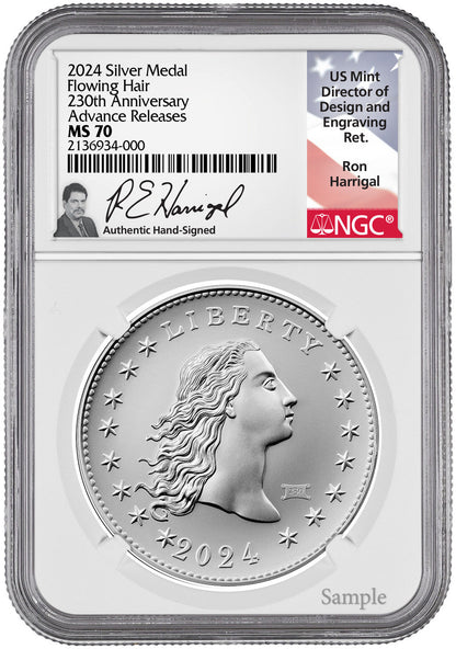 2024 Flowing Hair Silver Medal 230th Anniversary AR W/Privy NGC MS70 Harrigal