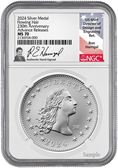2024 230th Anniversary Flowing Hair Silver Medal 77 of 230 Privy NGC MS70 AR Harrigal