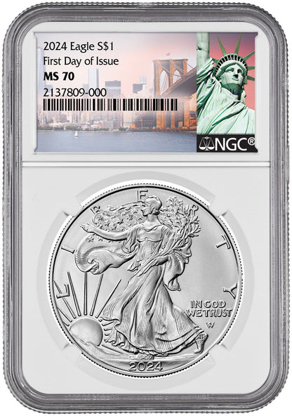 2024 American Silver Eagle FDI NYC Label NGC MS70