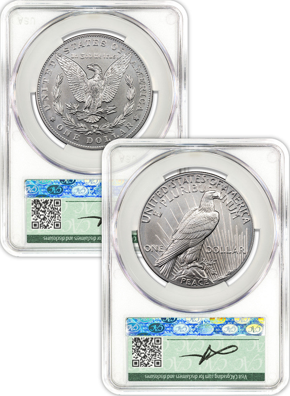 2024 Morgan and Peace Silver Dollar 2pc Set AD CAC MS70 Founders Label