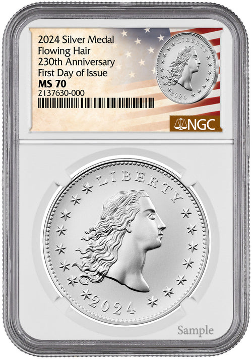 2024 Silver Medal Flowing Hair 230th Anniversary FDI NGC MS70