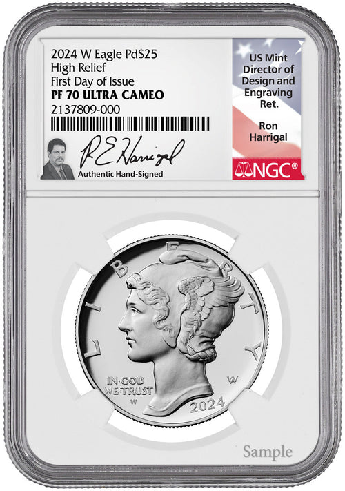 2024-W $25 Palladium High Relief FDI NGC PF70 Ultra Cameo Harrigal